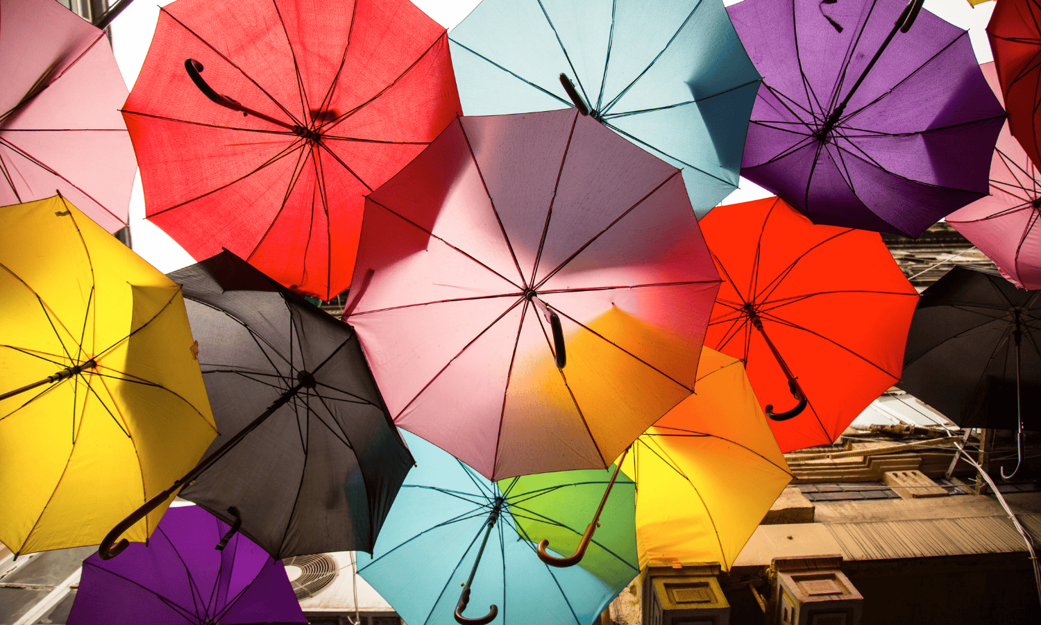 umbrella companies- image of colourful umbrellas seen from below